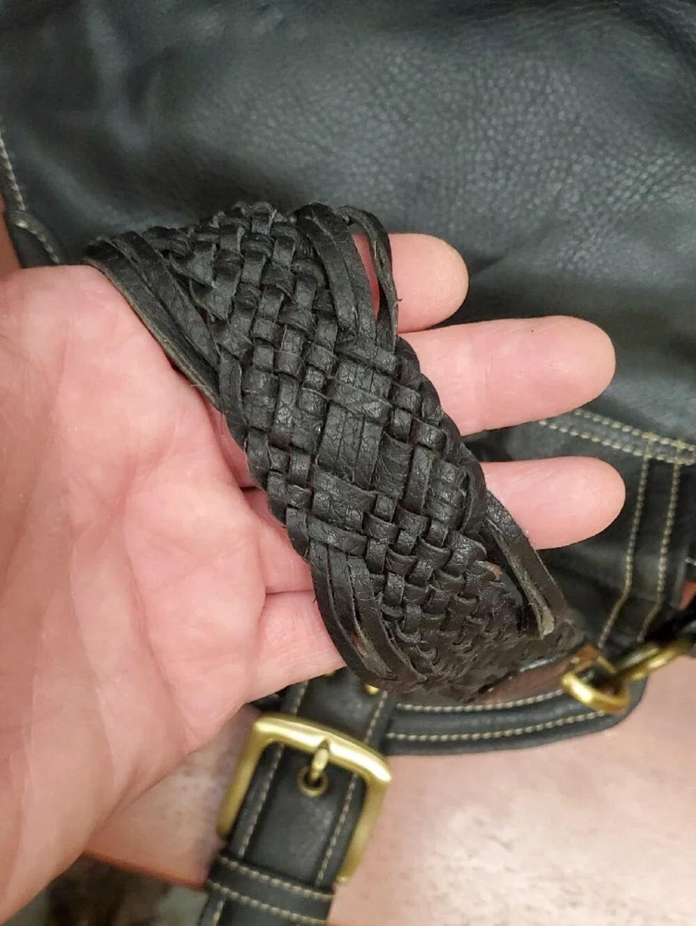 Vintage Tommy Hilfiger Black Leather Hobo Bag with Braided Strap